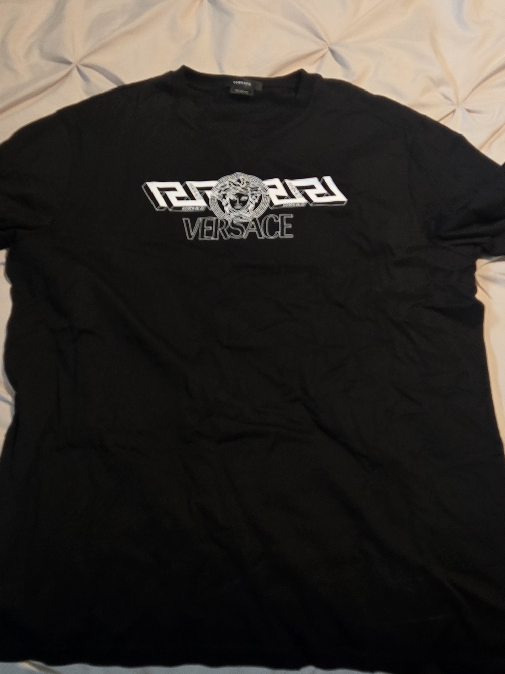 Versace Black Short-Sleeve Tee with White Logo Medusa